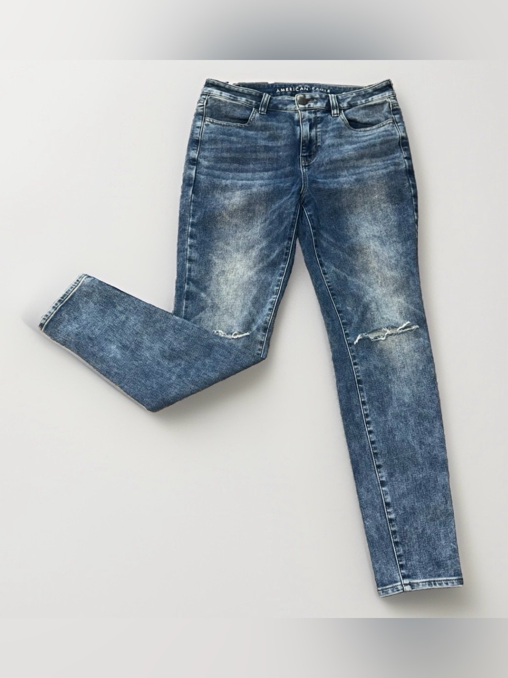 American Eagle Outfitters Women’s Blue Distressed Skinny Jeans Acid Wash